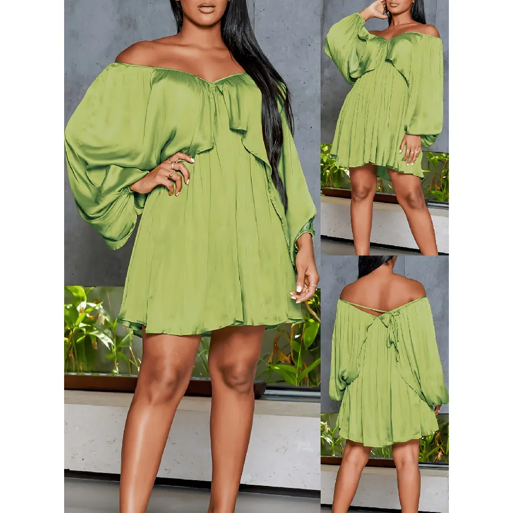 Women's Spring Summer Elegant Off-Shoulder Tie Dress Solid Color Batwing Sleeve Short Dress - TikTok Shop Women's Spring Summer Elegant Off-Shoulder Tie Dress Solid Color Batwing Sleeve Short Dress - TikTok Shop