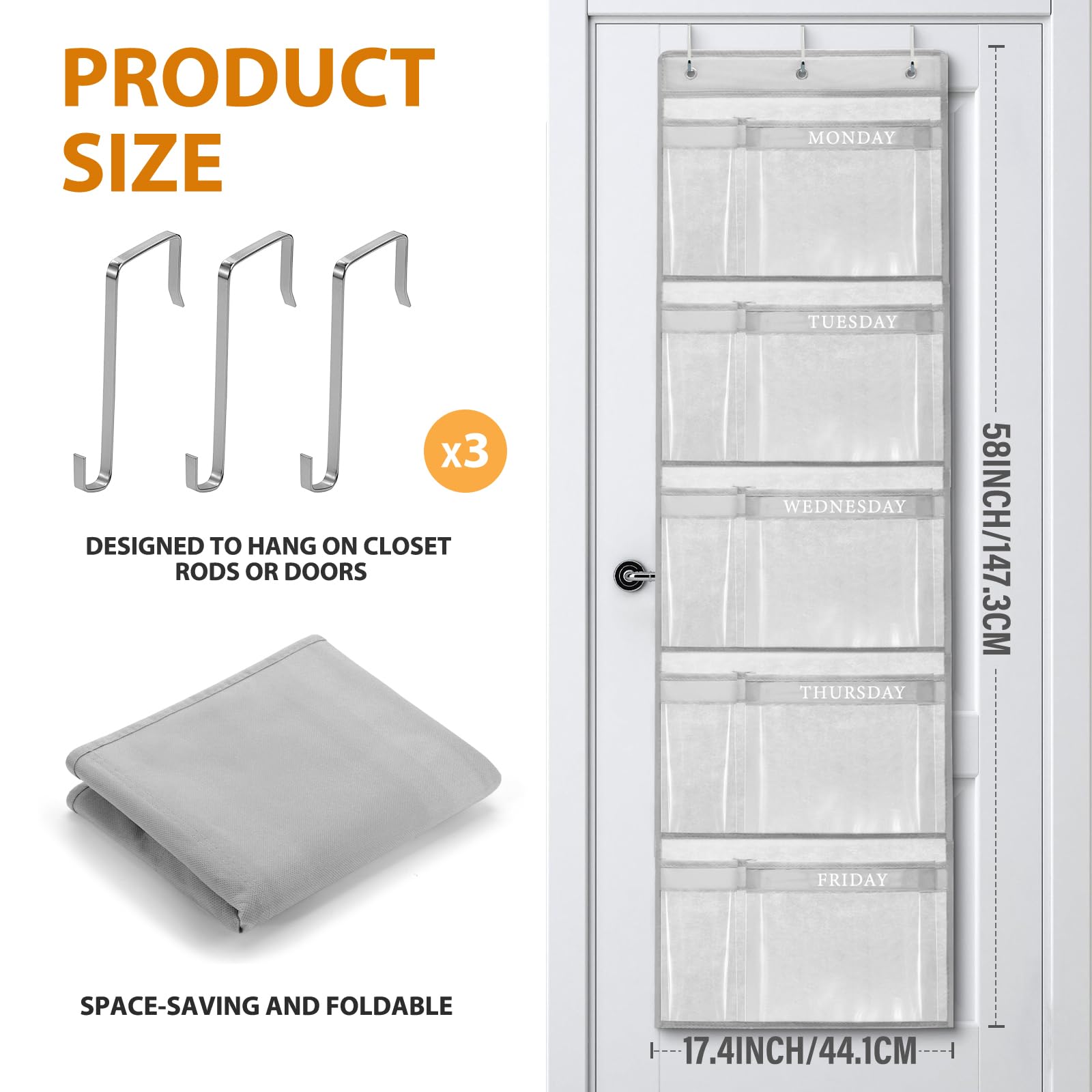 Weekly Clothes Organizer – Day of the Week Hanging Closet Storage for School Outfits, Wardrobe Organizer with Labels for Monday to Friday