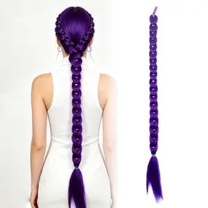 K-Pop Girl Role Play Wig, 31-Inch Braided Hair, Long Yaki Straight Hair, Heat Resistant Puff Ponytail Accessory, Kids Hairwig