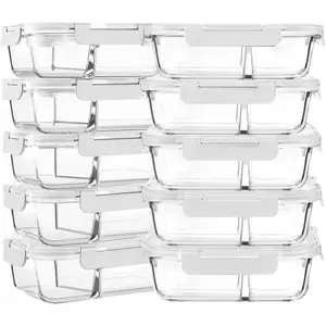 CIRCO Glass 10-Pack 30 Oz Airtight Lunch Bento Boxes with  for Prepping & Storage - Microwave, Oven, Freezer & Dishwasher Safe - White