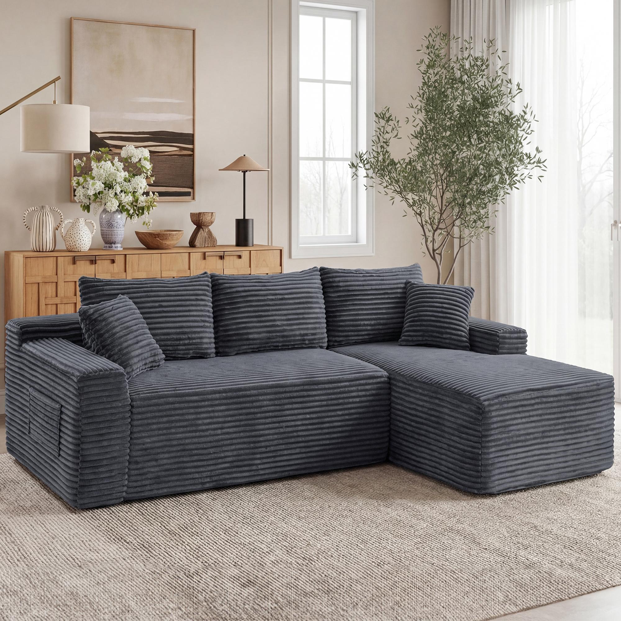94.5" Modular Sectional Couch with L-Shape Chaise, Boneless Sofa for Living Room,Modern Cloud Couch with Deep Seat,No Assembly Required,Loveset, Grey 94.5" Modular Sectional Couch with L-Shape Chaise, Boneless Sofa for Living Room,Modern Cloud Couch with Deep Seat,No Assembly Required,Loveset, Grey
