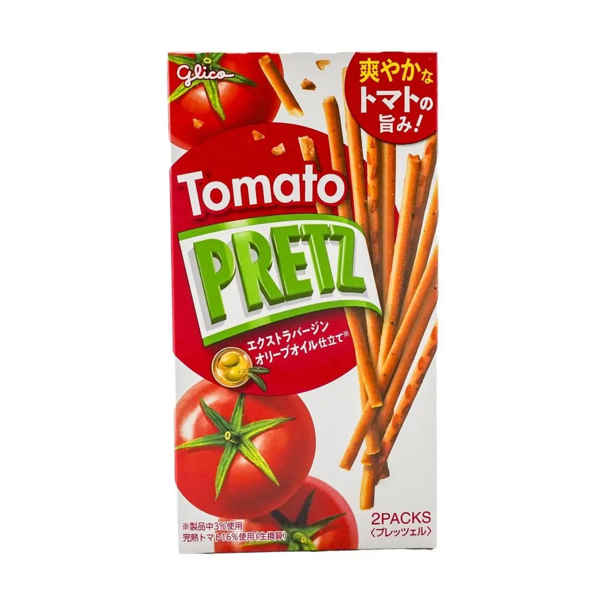 Glico Japan PRETZ Tomato Flavor Crispy Snack Sticks - 2 Packs, 60g - Authentic Japanese Savory Biscuit