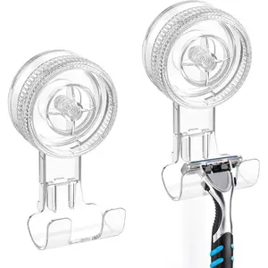 P-HP03   Suction Hooks, 2 Pack Razor Hooks Removable & Reusable Suction Shower Hook Waterproof Powerful Vacuum Suction Hanger for Towel Bathrobe Loofah Bathroom Kitchen Storage Hooks Weather Hanger Hook