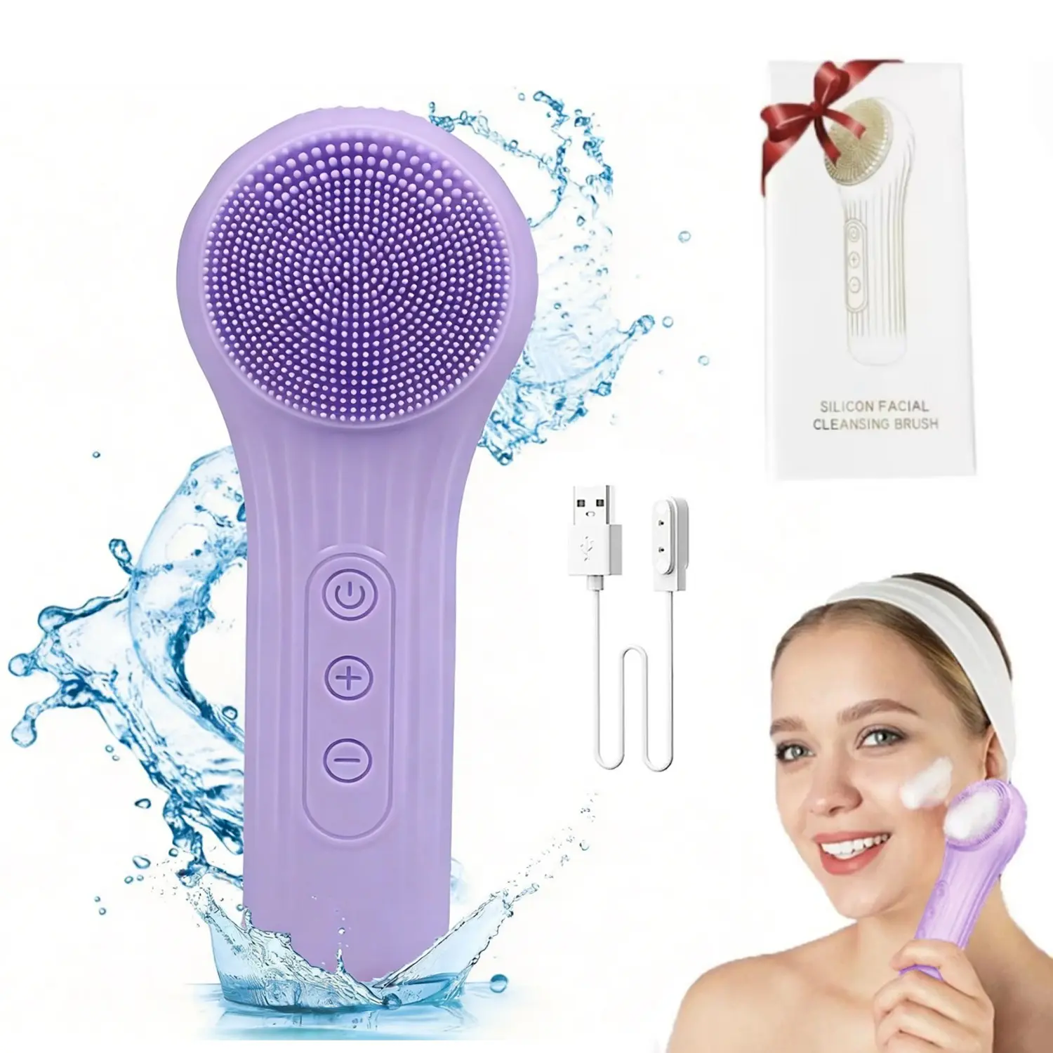 Facial Cleansing Brush, Rechargeable Face Brush, Vibrating Facial Massager, Silicone Facial Exfoliator for Men and Women, Electric Facial Cleanser Tool, Facial Cleaning Tool, Facial Cleansing Equipment, Perfect Gift for Holidays