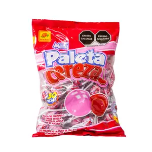 De La Rosa Mini Jumbo Cereza Hard Candy Treats with Chewy Bubble Gum Center Sweet Delicious Cherry Flavor