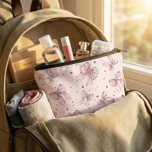 Pink Bow Cosmetic Bag, Womens Makeup Pouch with Zip, Durable Portable Folding  Cosmetic Organizer, Cute Party teen girl gifts cheap