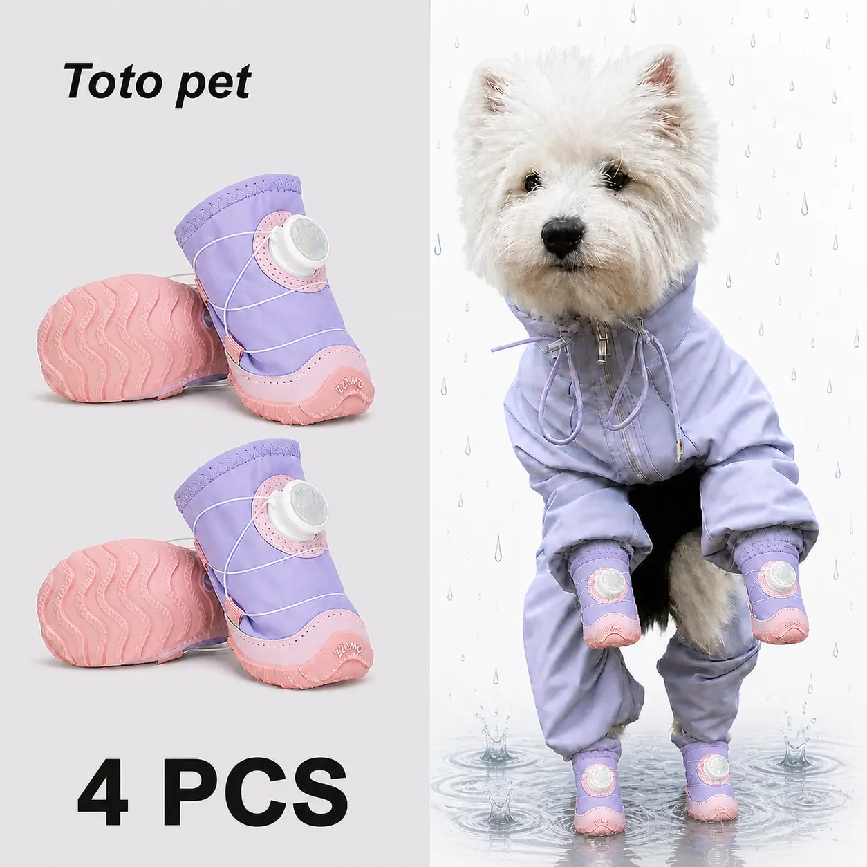 4pcs Dog Booties for Small-Medium Dogs - Slip-Resistant, Waterproof, Vibration Lights, Costumes, PVC-Rubber Paw Protectors (Fairy Purple Sneakers for Havanese, Maltese Puppies), Paws