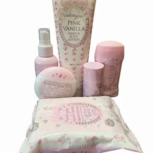 6-pc Amber Glow Beauty Set,Pink Vanilla deodorant 60G,Hair Wax Slick Stick 30G,Strawberry bliss hand cream 35 oz,20pc Creamy Coconut Hand Wipes Set,