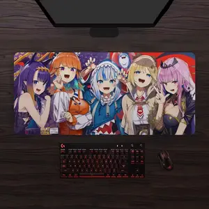 Holomyth Desk Mat Vtubers Mousepad Gawr Gura Ina Large Non-Slip Rectangular Anime Design for Gaming and Virtual Reality Use