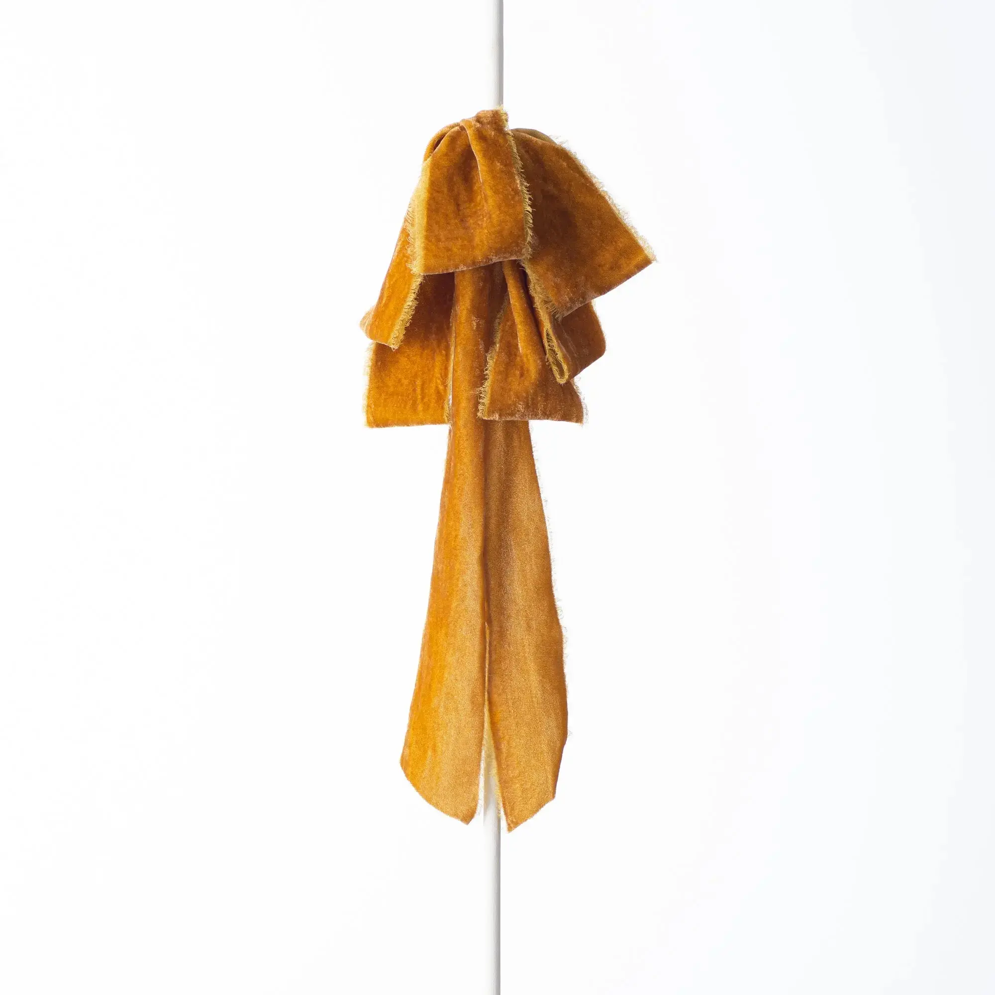 Golden Mustard Raw Edge Silk Velvet Lux Drape Loop Bow, Home Decoration Ornaments, Velvet Bows Hanging Decor, Bow Decor Floral, Bowknot Decor