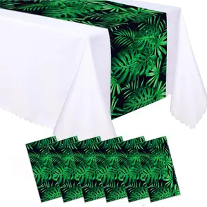 6 count Plastic Hawaiian Table Runners 14" x 108" Summer Hawaiian Leaf Party Decoration Leaf Theme Birthday Party Supplies Disposable Table Runner for Hawaiian Leaf Table Decor
