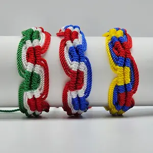 Mexico, USA, and Colombia Flag Macrame Bracelet, Wave Pattern Friendship Bracelet, Handmade Jewelry