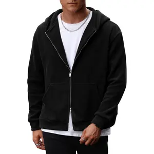 Men's Cropped Zip-Up Corduroy Heavyweight Double Zipper Hoodie Jacket Sweatshirt (S-XXL)