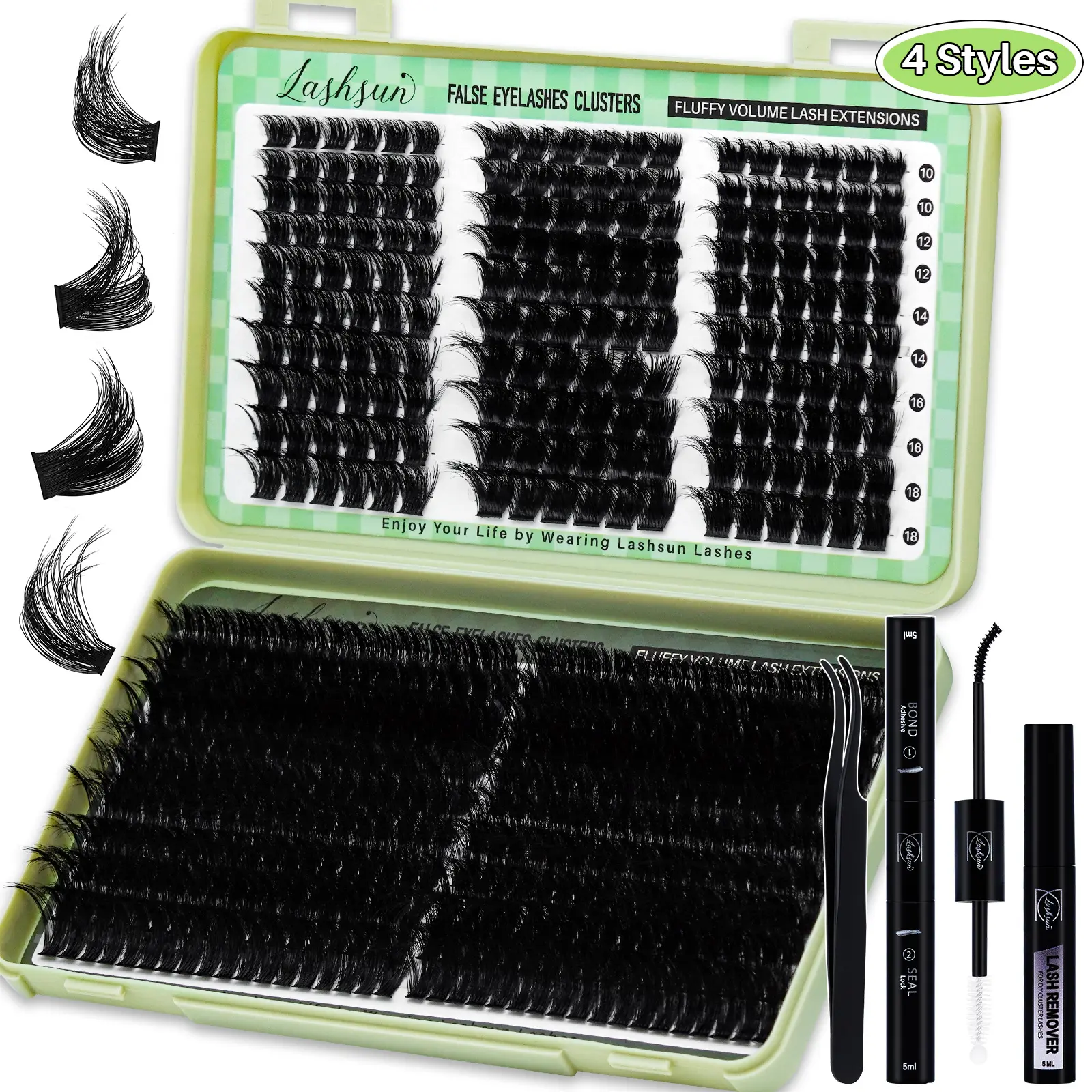 D Curl 10-18mm/14-22mm Mixed Length Volume & 3D Effect Fluffy DIY Lash Clusters, Individual Lash Extensions, Cosmetic Eyelash Extension, Soft False Eyelashes Lash Set With Lash Bond&Seal Lash Remover And Tweezers For Daily Life Volume Focused Lashes