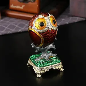 Dreamy Fabergé Style Owl Egg Jewelry Box, Handmade Rhinestone Decorative Storage, Organize Vanity Clutter, Trendy Mystical Farmhouse Decoration