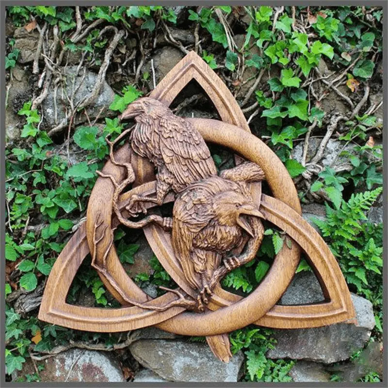 [1pc Norse Gods Carving Decoration] 1pc Norse Pagan Gods Carving Heathen Norse Rune Wood Wall Hanging Decor Yard Garden Statues Home Decoration Door Hanging Pendant Easter decorations Mount Ornaments Hangable Wooden