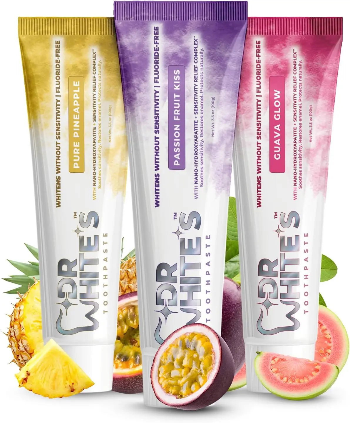 Dr. White’s Signature Flavor Trio – Bold & Bright | Fluoride-Free Toothpaste with Nano-Hydroxyapatite for Enamel Strength & Sensitivity Relief, Mint-Free (3-Pack)