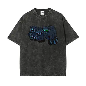 Black Night Squirrel Print S~5XL Oversize Unisex Washed T-Shirt for Women and Men's Unisex Fit Batik Cotton Oversize Streetwear Menswear  Super Soft Pre-Shrunk