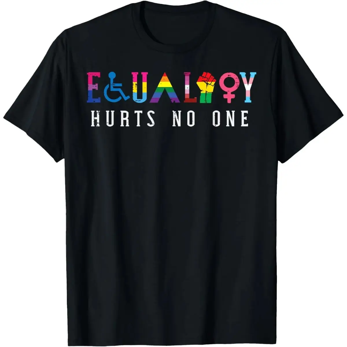 "Equality Hurts No One" Inclusive Pride Rainbow Symbol Graphic T-Shirt, Social Justice Activism Casual Cotton Top