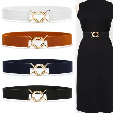 4PCS Women Skinny Elastic Waist Belt Stretchy Thin Belt for Dress Jeans
