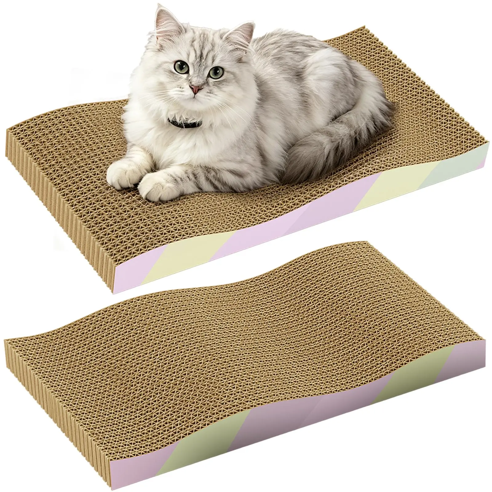 2-Pack Reversible Cat Scratching Pads — Extra Large Corrugated Cardboard Scratcher with Double-Sided Wave Design, Odor-Free & Durable Cat Toy