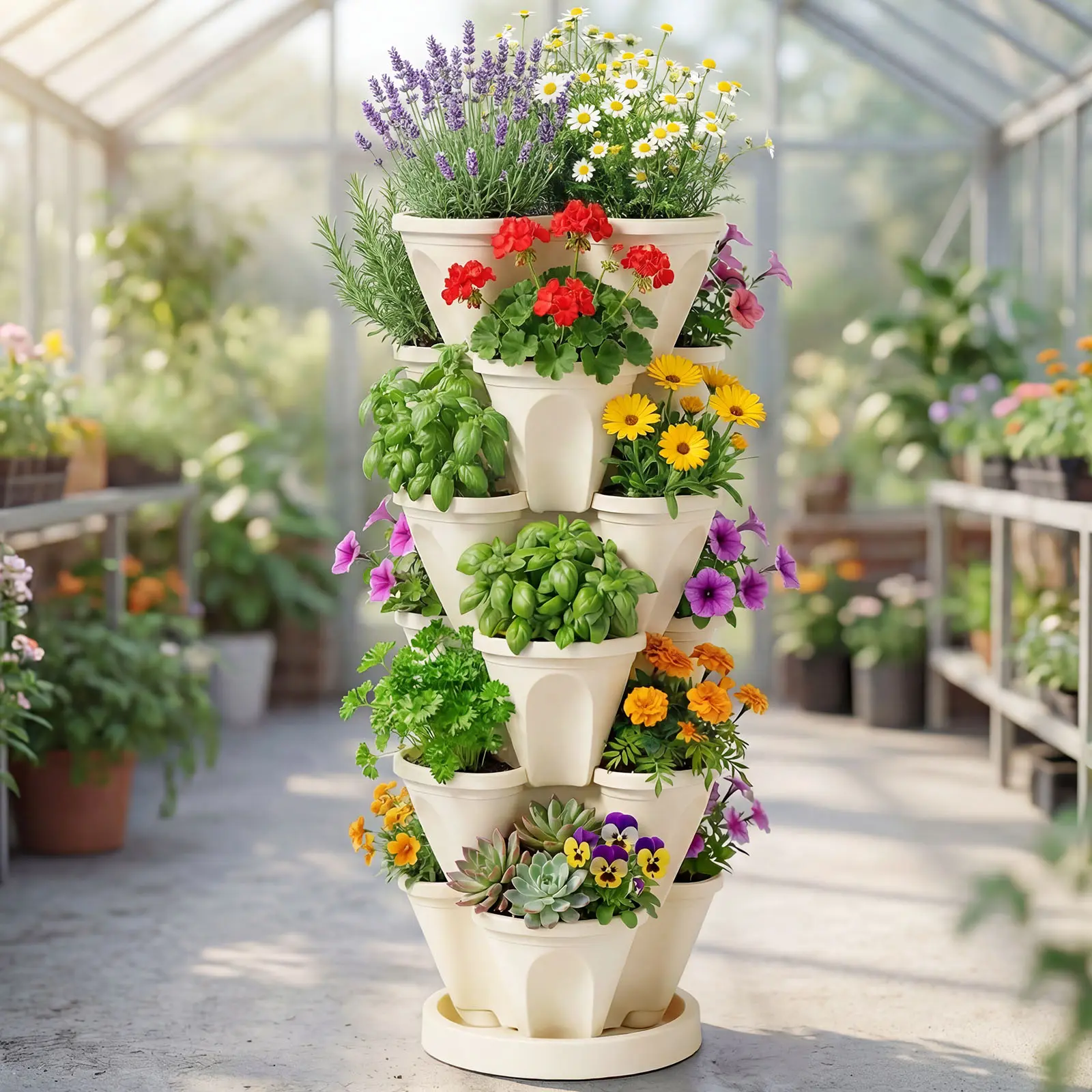 6 Tier Vertical Gardening Stackable Planter with Bottom Saucer Indoor and Outdoor for Strawberries, Flowers, Herbs, Vegetables