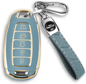 For Hyundai Palisade Elantra Key fob Cover Case with Keychain Smart 5 Button TPU Protector Keyless Remote Holder