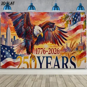 2D Flat, 1pc 250th Anniversary Banner Tapestry - Horizontal Patriotic Decoration Suitable for,, Office |   Colorful National Celebration Background Fabric with Historical for 250 Years Events, Print for Decor, 2D Flat