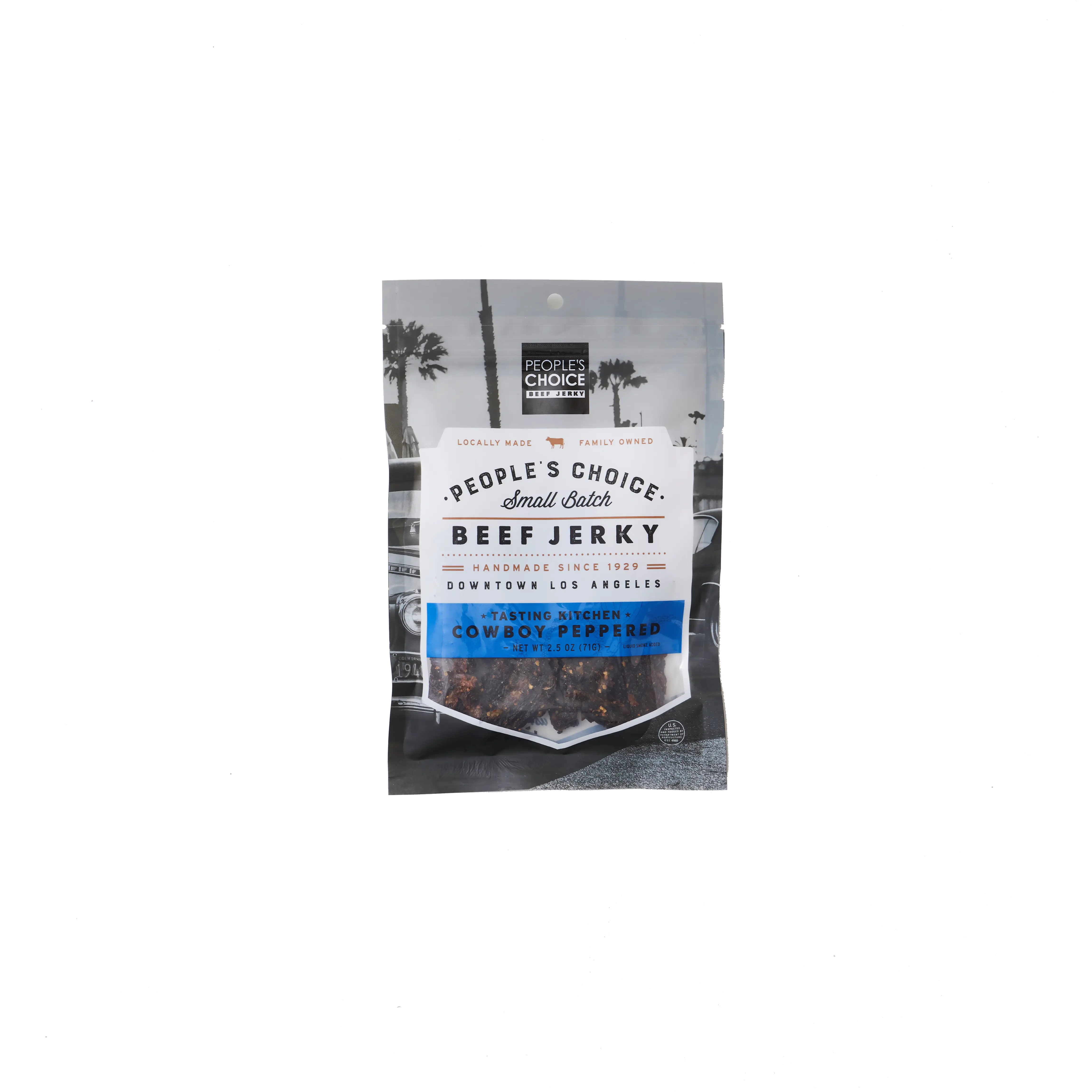 People’s Choice Beef Jerky - 2oz Tasting Kitchen Cowboy Peppered, Natural Flavor, Thick Cut, American Beef, Coarse Black Pepper, Worcestershire Sauce, Slow Cooked