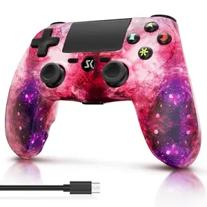 Game Controller For PS4/PC/Android/iOS, Remote Control with Double Vibration/6-Axis Motion Sensor/Speaker/3.5mm Audio Jack/Touch Pad/800mAh Battery Red Universe