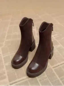 Women's New Short Boots, Back Zip Design, Thick Sole Waterproof, Anti-Slip Durable, Fashionable Elastic Boots for Fall Winter