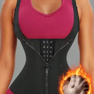 Women's Sports Waist Trainer with Zipper, Adjustable Shoulder Straps, Body Shaper Tank Top, Abdominal Control Belt, Yoga Running Girdle, Shapewear, Workout, Fitness