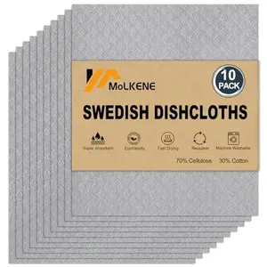 Swedish Dishcloths for Kitchen | 10 Pack Absorbent Cellulose Sponge Cloths Washable | Non-Scratch Reusable Paper Towels Quick Drying Cleaning Rag - Grey