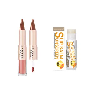 2026 New 2-in-1 Double-Ended Matte Lip Liner Lip Gloss Duo Caramel Brown Nude Ombre Lip Combo Pencil Lip Liner and Lipstick Gloss Set for Defined  Fuller Looking Lips(Random lip balm)