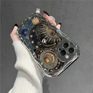 Celestial Silicone Smartphone Case - Sun & Moon Motifs, Electroplated Shockproof Protective Cover, Compatible with iPhone 11 Pro/12/13/14/15/16/17/17 Air, Cellphone Casing for Stargazers