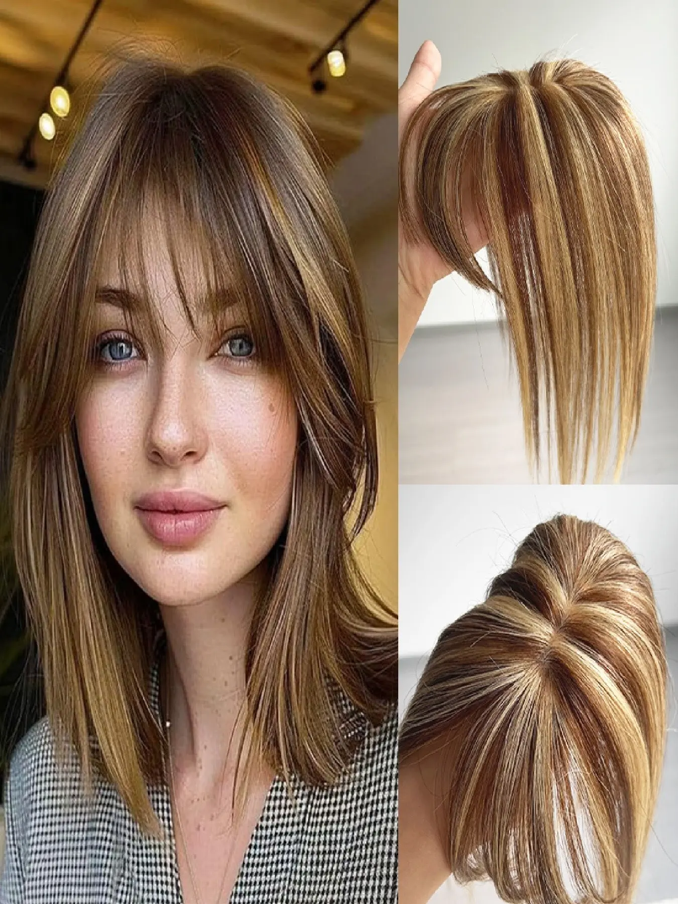 Real Human Hair Toppers for Women, 360° Coverage with Middle Part, Ideal for Thinning Hair, Upgraded Realistic Scalp Line, Bangs Wig, Human Hair Wigs