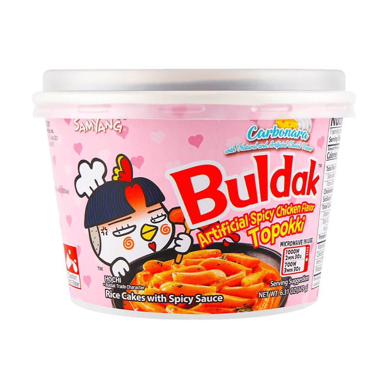 SAMYANG Korean Buldak Carbonara Ramen 5 Packs* 4.58oz+Carbonara Topokki 6.31 oz,Spicy Chicken Cheese Flavor 【2 Packs】