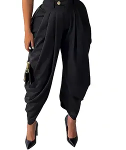 Haven Attire 2025 High Waisted Loose Pleated Irregular Casual Pants Loose Oversized Style Cotton and Linen High Quality Female Pants Outwear