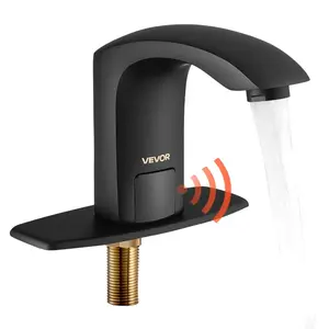 VEVOR Touchless Bathroom Sink Faucet, Automatic Motion Sensor Restroom Toilet Faucet with Hole Cover Plate, Battery Operated, Adjustable Temperature for 9/16 in Pipe Commercial Lavatory, Matte Black