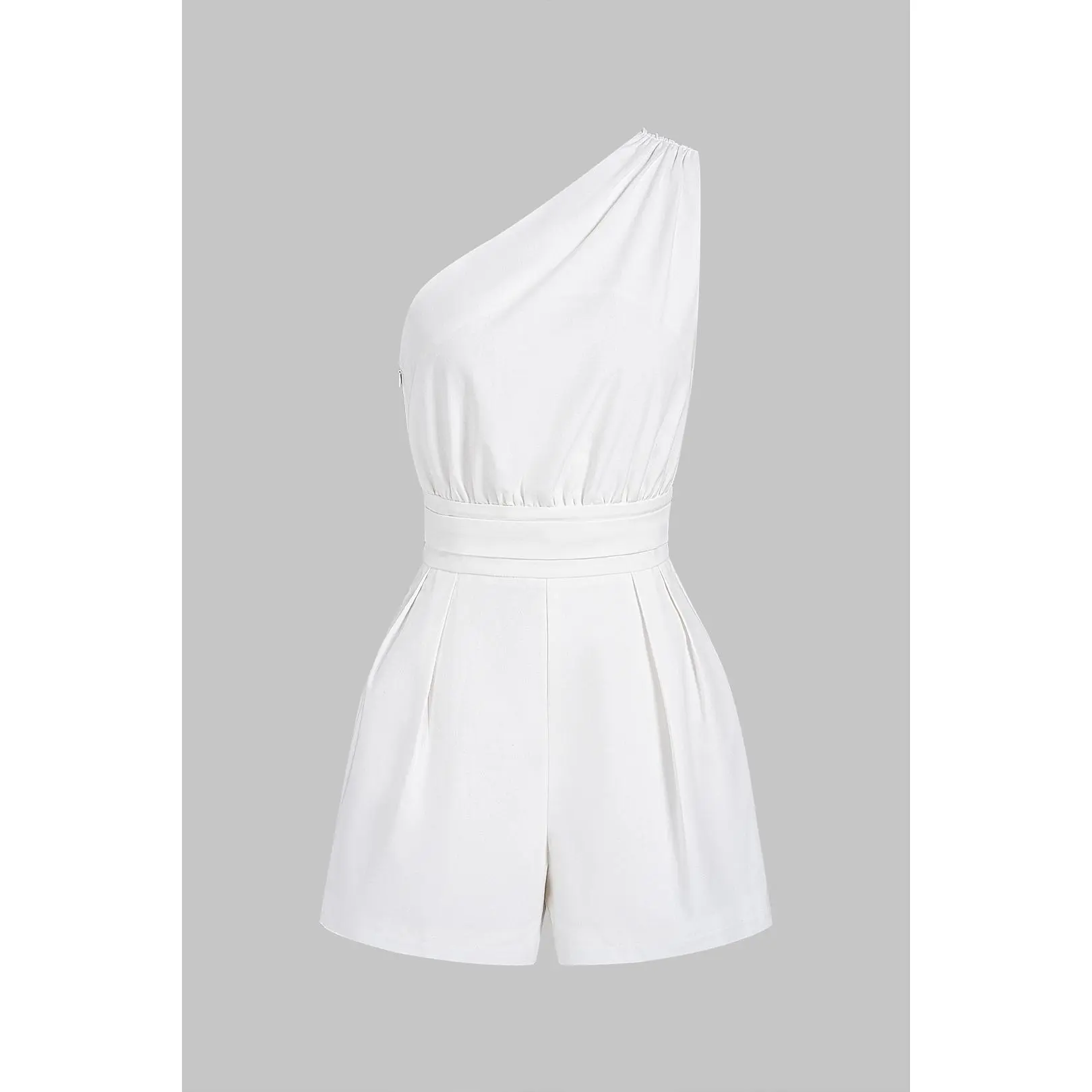 One Shoulder Ruched Linen Sleeveless Romper
