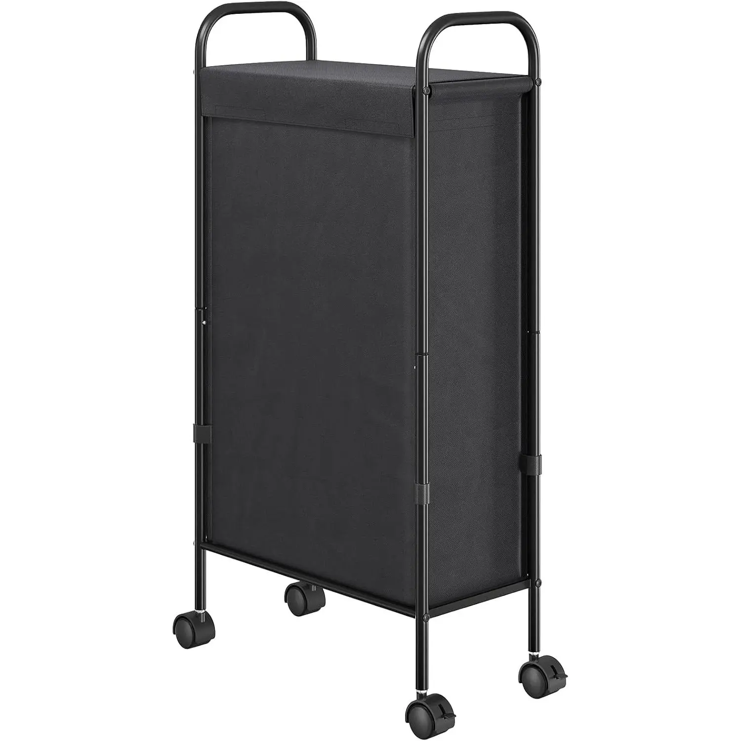 Slim Laundry Hamper with Lid, 50L Small Rolling Laundry Basket on Wheels, 7.9" Narrow Dirty Cloth Cart with Removable Inner Bag for Small Bathroom, Bedroom, Black