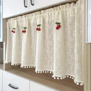 Floral & Cherry Pattern Curtain, 1 Count Removable Decorative Curtain, Home Decor for Living Room Bedroom Kitchen Study Room Coffee Shop, Home Decoration Curtain