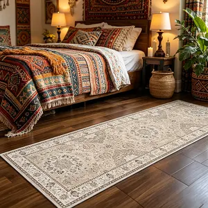 Hallway Washable Runner Rug : Vintage Soft Kitchen Laundry Runner with Non Slip Backing Farmhouse Entryway Living Room Floor Mat Stain Resistant Carpet for Bedroom Bathroom Distressed Beside Rug