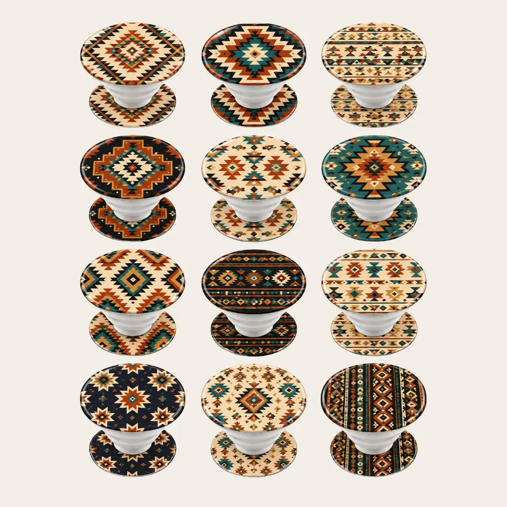 Western Aztec Collapsible Phone Grip Holder, Southwestern Geometric Pattern Expanding Phone Socket Stand, Universal Phone Grip Kickstand