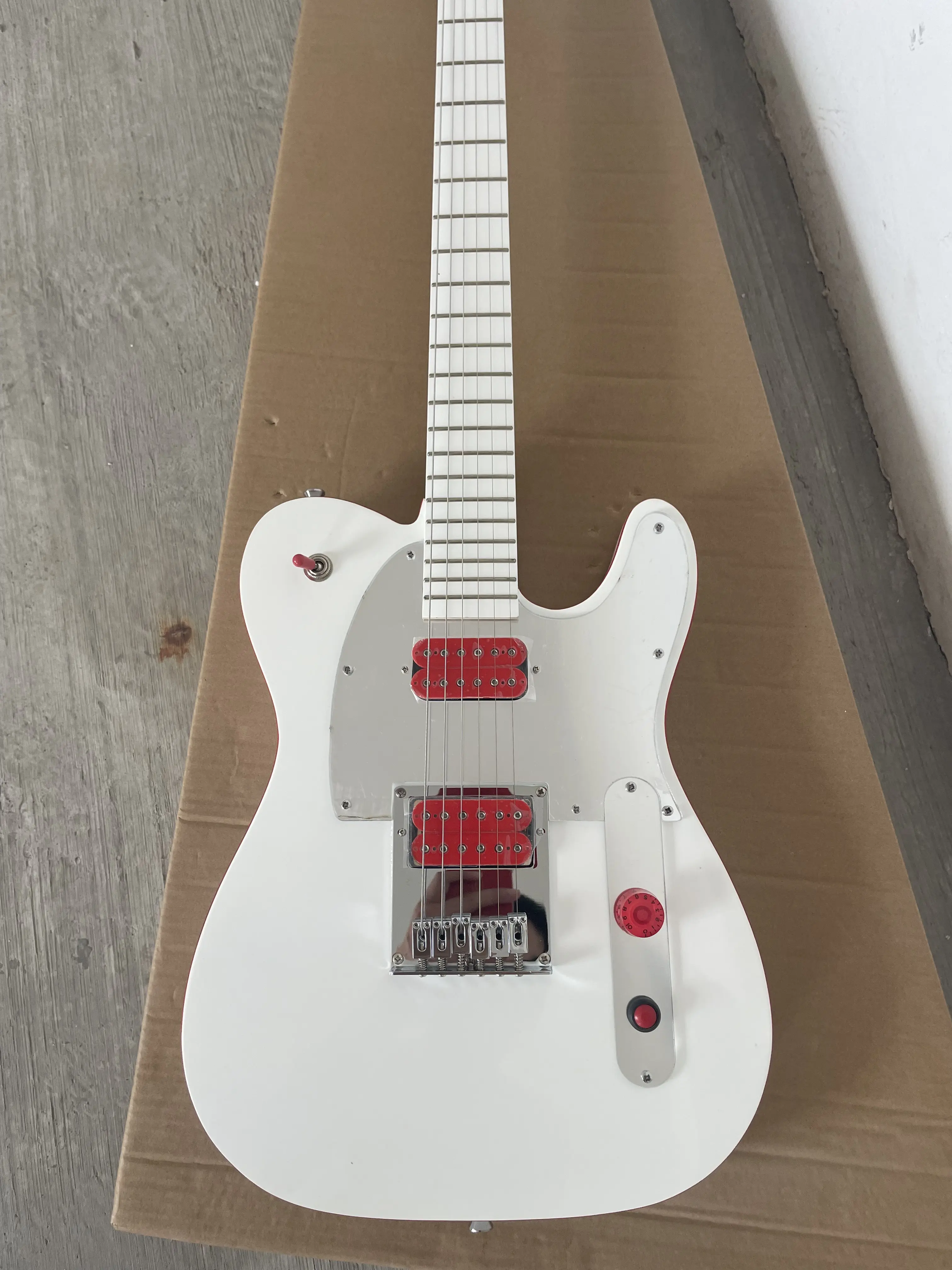 John Ghost 5 TL Electric Guitar - Arctic White and Red Solid Body Musical Instrument