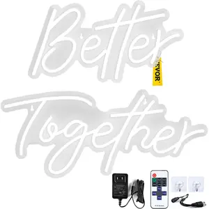 【DealsForYouDays】VEVOR Better Together Neon Sign, 13\" x 7\" +18\" x 8\" Warm White LED lights Sign, Adjustable Brightness with Remote Control, Used for Home, Party, Wedding, and Bar Decoration (Power Adapter Included, Led Multicolor, Led Lights Strips