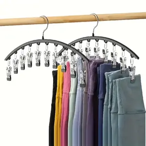 Stainless Steel Space Saving Hanger with 10 Clips – Foldable Multi-Purpose Drying Rack for Closet, Pants, Socks, Underwear, Wardrobe Organizer for Laundry Room & Small Spaces Hanging