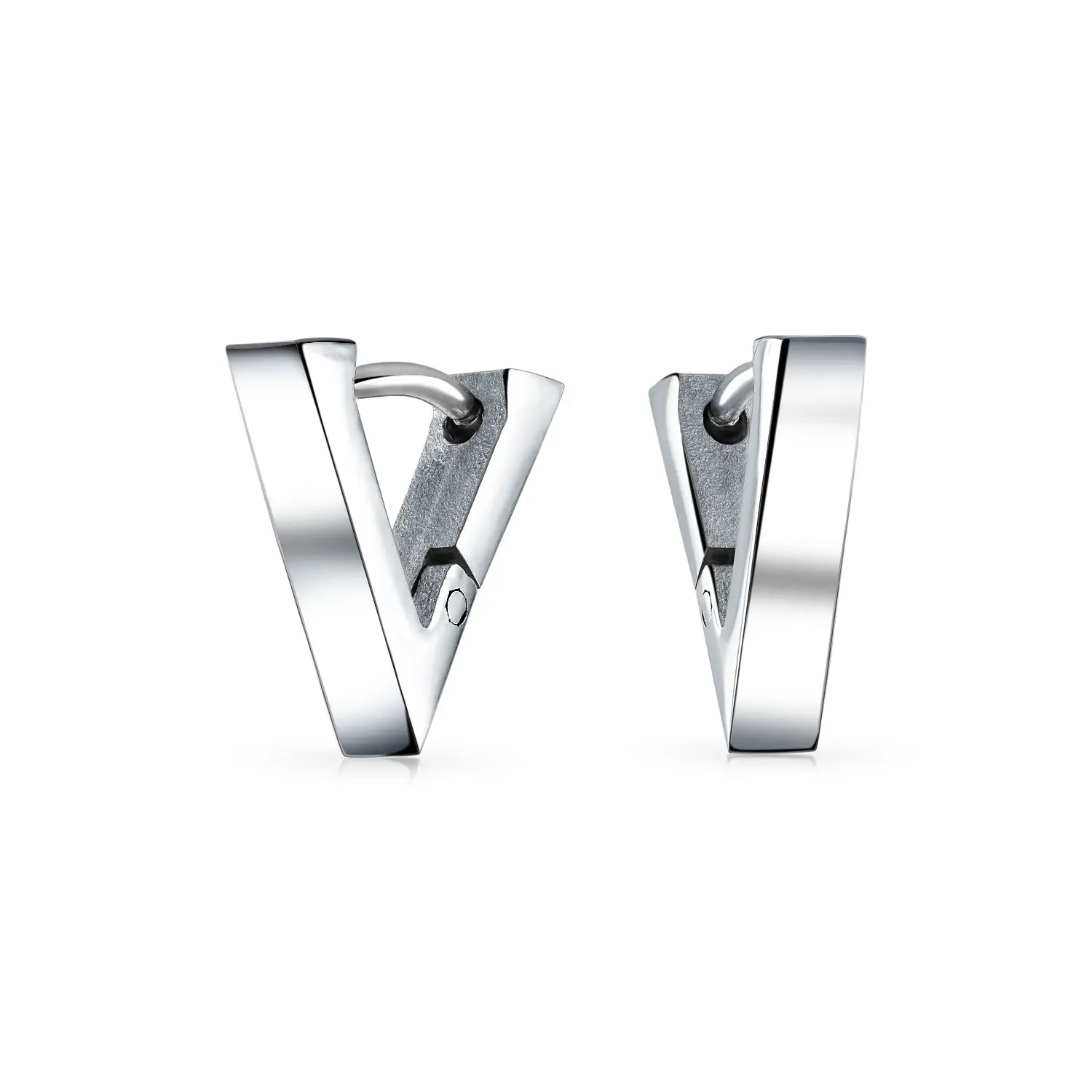 Geometric V Triangle Huggies Earrings Silver Tone Stainless Steel