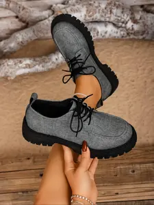 Women's Fashionable Plain Color Lace Up Loafers, Casual Comfortable Thick Sole Shoes for Daily Wear, Female All-match Round Toe Shoes for Daily Wear, Walking Shoes, Footwear