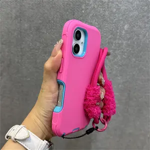 2 in 1 Thickened Hybrid Armor Bumper with Bracelet Wrist Strap Case For iPhone 16 Pro Max Plus 17Air Anti-slip Shockproof Cover